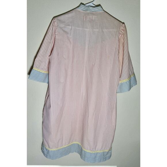 Vintage Vandemere Seesucker Pastel Striped Nightgown Robe House Coat Large Zip - Picture 3 of 6